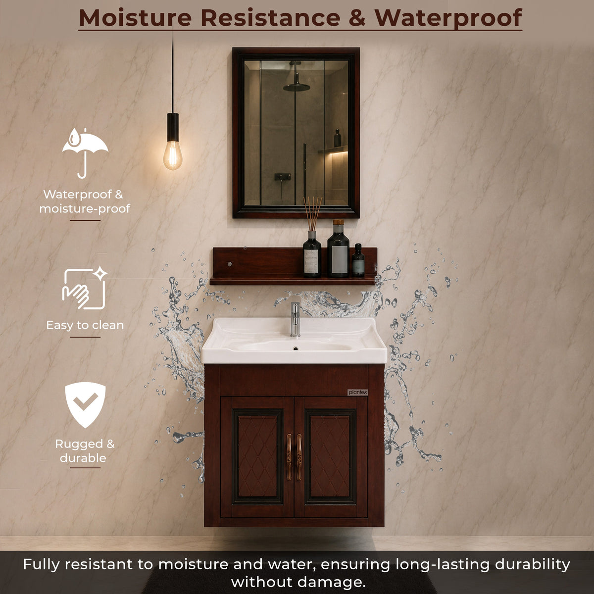 Plantex Unbrekable Bathroom Vanity Cabinet & Washbasin Set/Washbasin with Cabinet/Vanity Basin for Bathroom with Mirror (Brown)-3