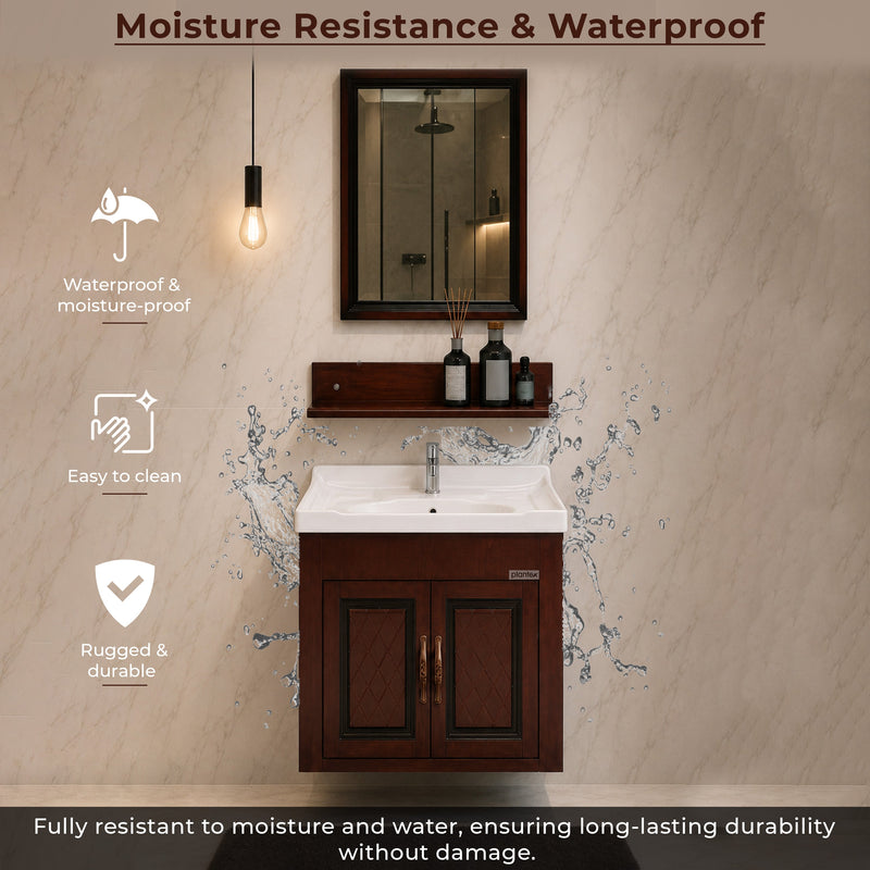 Plantex Unbrekable Bathroom Vanity Cabinet & Washbasin Set/Washbasin with Cabinet/Vanity Basin for Bathroom with Mirror (Brown)-3