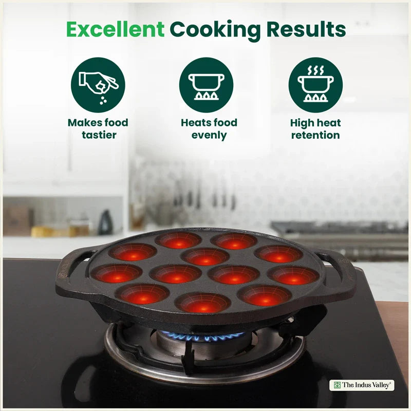 CASTrong Cast Iron Premium Paniyaram Pan, Pre-seasoned, Nonstick, 100% Pure, Toxin-free, Medium 20.8cm, 2.6kg