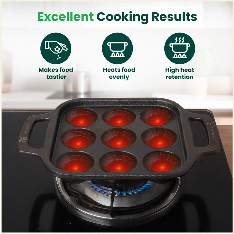 CASTrong Cast Iron Paniyaram Pan, Pre-seasoned, Nonstick, 100% Pure, Toxin-free, Medium 18.7cm, 1.6kg