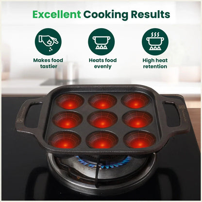 CASTrong Cast Iron Paniyaram Pan, Pre-seasoned, Nonstick, 100% Pure, Toxin-free, Medium 18.7cm, 1.6kg