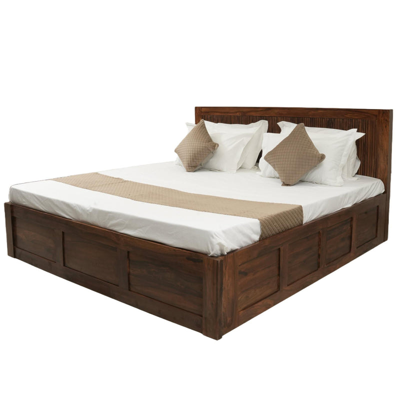 Premium Sheesham Wood Box Storage Bed with Slatted Headboard