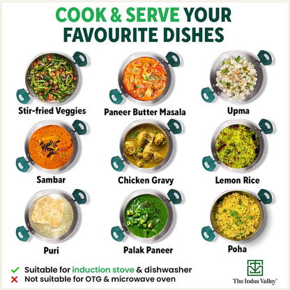 Tri-Steel Stainless Steel Kadai+ Lid, Premium Quality, Tri-ply (3 Layer) Bottom, Cool-touch Handles, 100% Toxin-free, Non-stick, Induction & Gas, 1.6/2.1/3.4/4.5 L, 20/22/26/28 cm