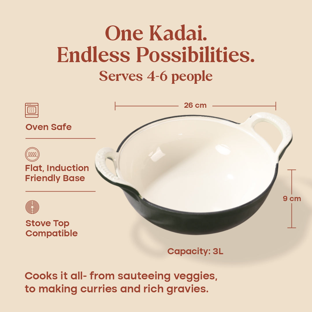 No. 10 Enamel Cast Iron Kadai (3L)
