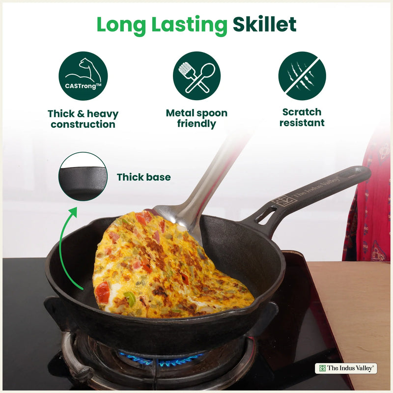 CASTrong Cast Iron fry pan/ skillet, Pre-seasoned, Naturally Nonstick, 100% Pure, Toxin-free, Fry pan for Kitchen Use, 8.1 In/ 20.5 cm/2 kg