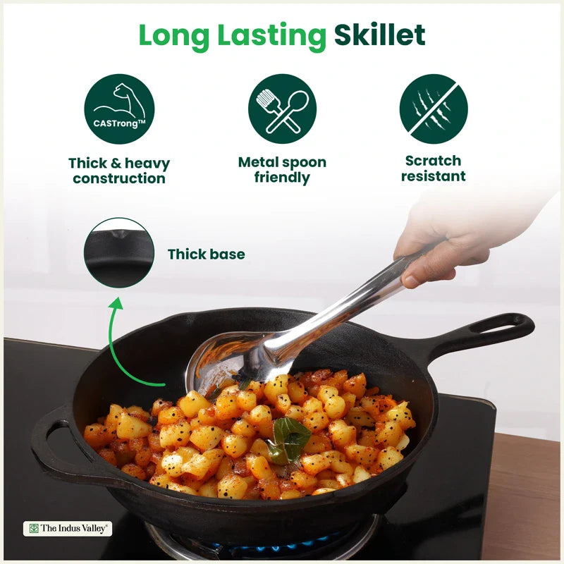 CASTrong Cast Iron Premium Fry Pan, Pre-seasoned, Nonstick, 100% Pure, Toxin-free, Medium 26.2cm, 2.5kg