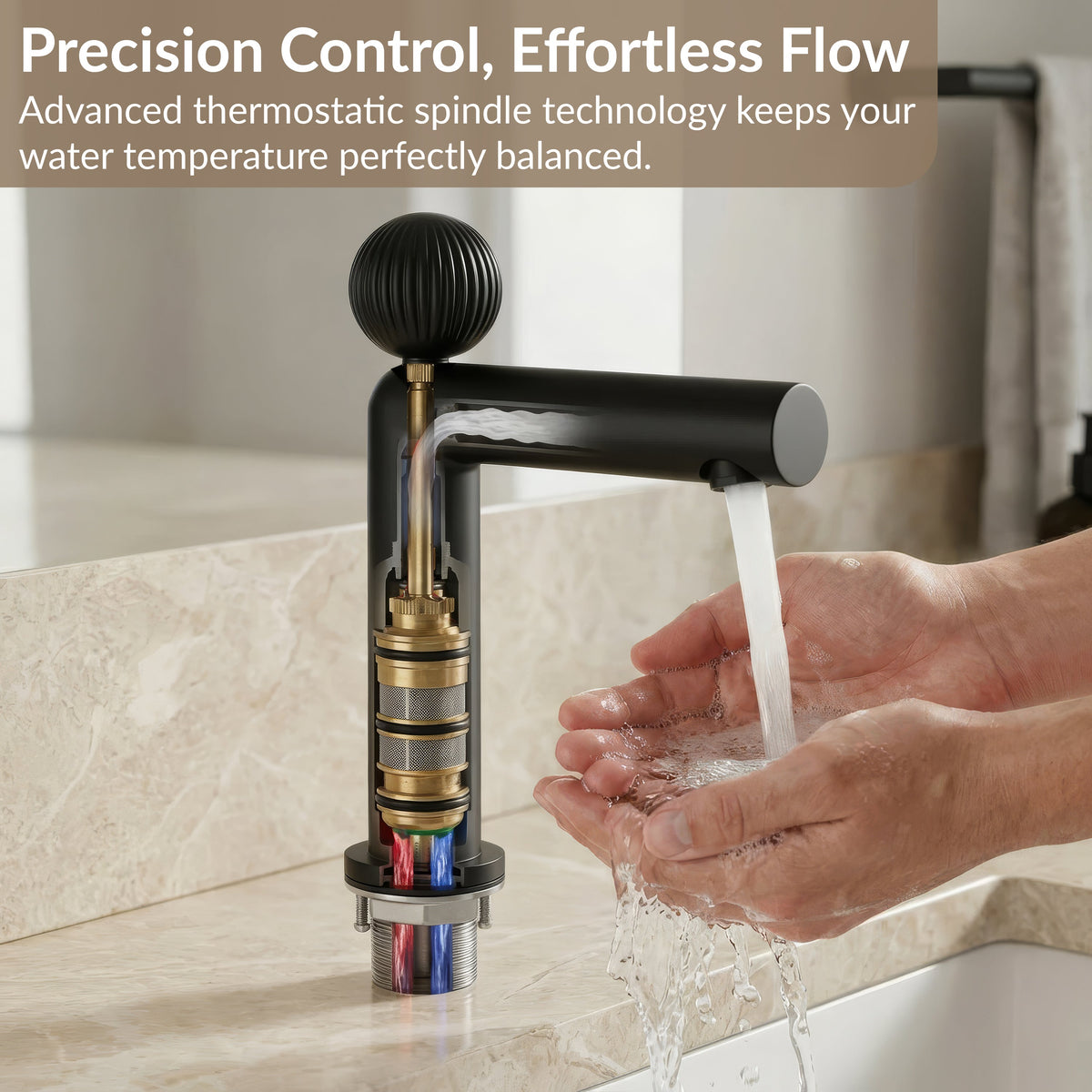 Plantex Brass Wash Basin Mixer Tap/Thermostatic Hot & Cold Basin Mixer Faucet/Deck Mount Pillar Spout for Bathroom Sink - Pack of 1 (APS-4601, Black Matt)-3