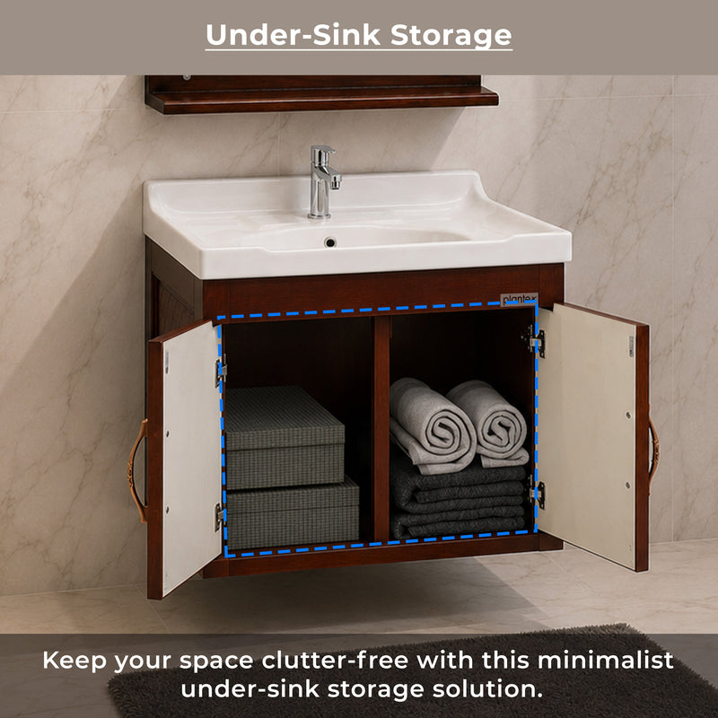 Plantex Unbrekable Bathroom Vanity Cabinet & Washbasin Set/Washbasin with Cabinet/Vanity Basin for Bathroom with Mirror (Brown)-4