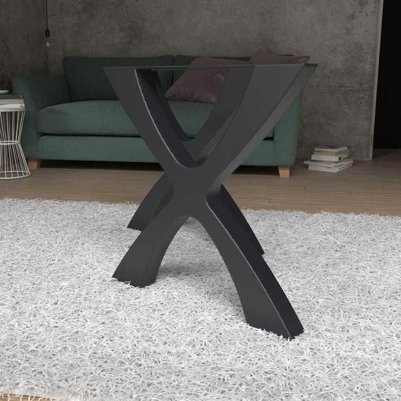 Modern X-Shape Metal Table Base for Dining | Sleek Powder-Coated Steel Frame for Wooden, Glass or Resin Tops