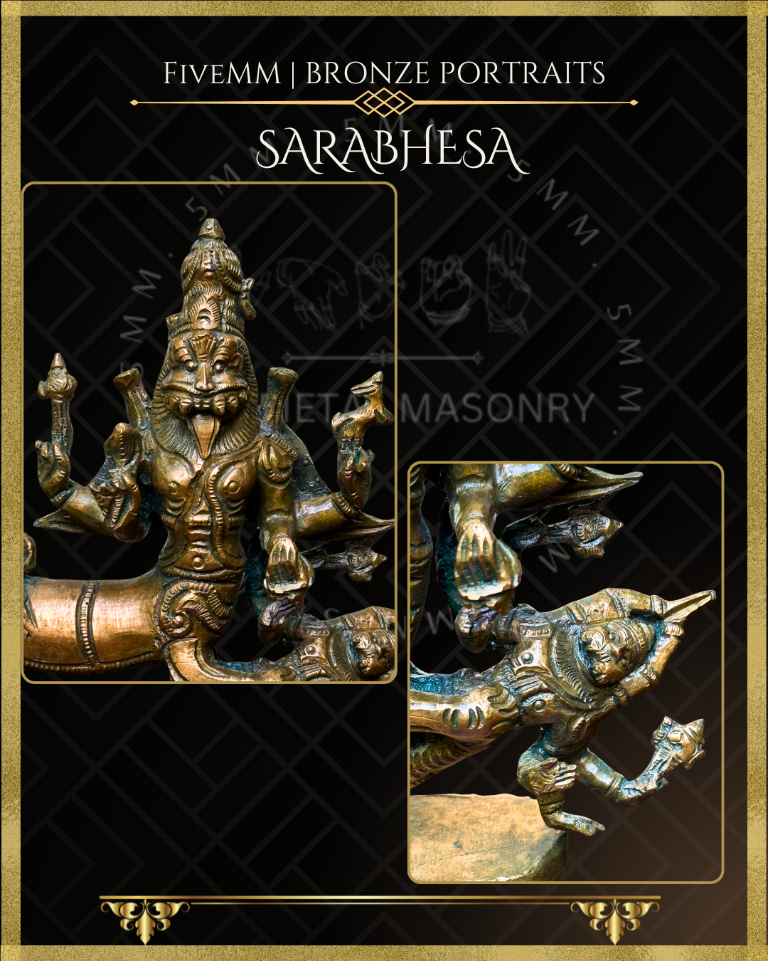 Sarabhesvara Shiva Panchaloha Bronze Icon - 6"