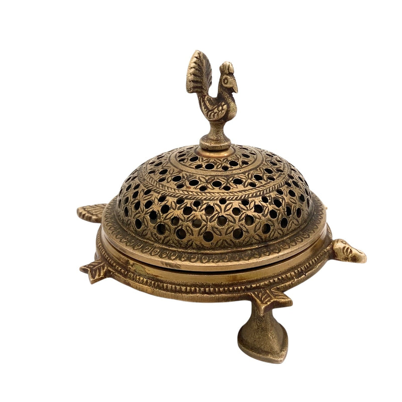 Brass Dhoop Dani, Peetal Sambrani Burner, Pital Agarbatti Stand for Pooja, Loban Dani, Bakhoor Holder,Gold, 5 Inch, 1 Piece