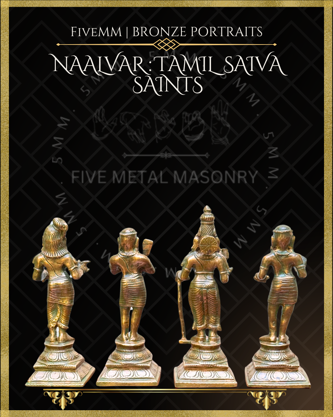 Naalvar:Tamil Saiva Saints (Nayanmars) Panchaloha Bronze Icon Set - 6.5" to 7"