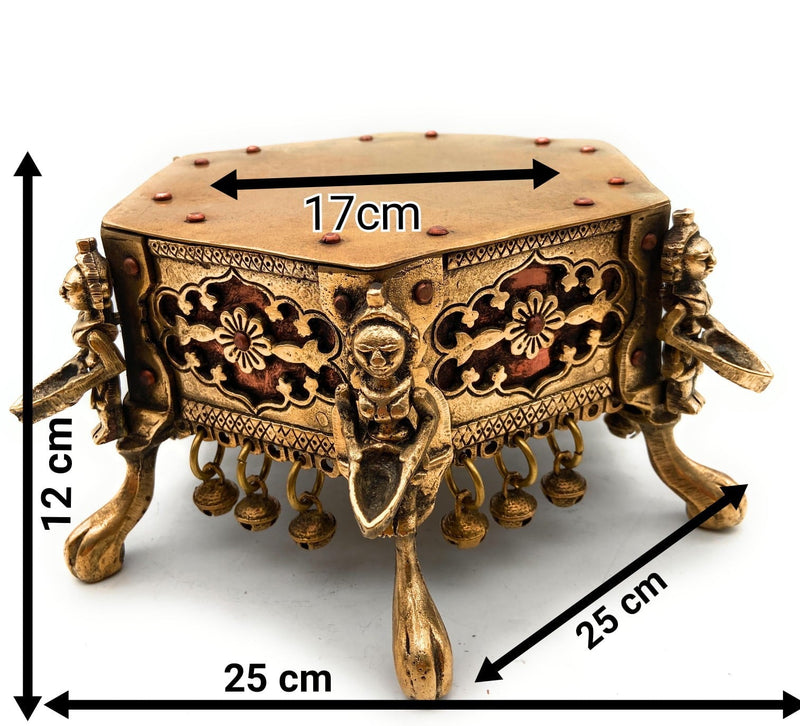 Brass Chowki Peetha, Peetal Bajot Pitala Peetha Pittal Puja Platform, Temple Devghar Chowki for Puja Mandir Home Decor,Gold, 5 Inch, 1 Piece