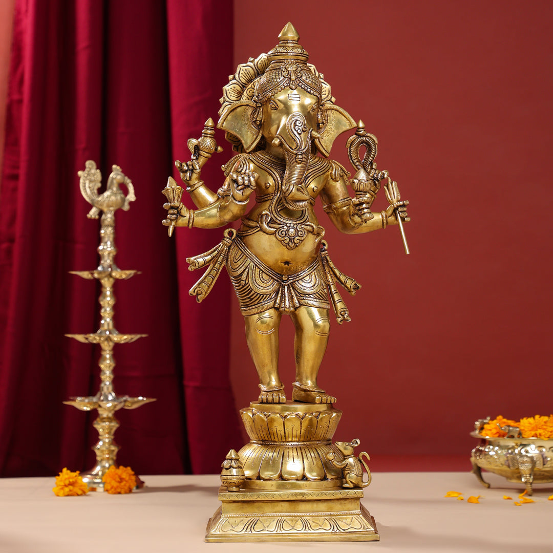 Brass Superfine Standing Ganesha Statue (26 Inch)