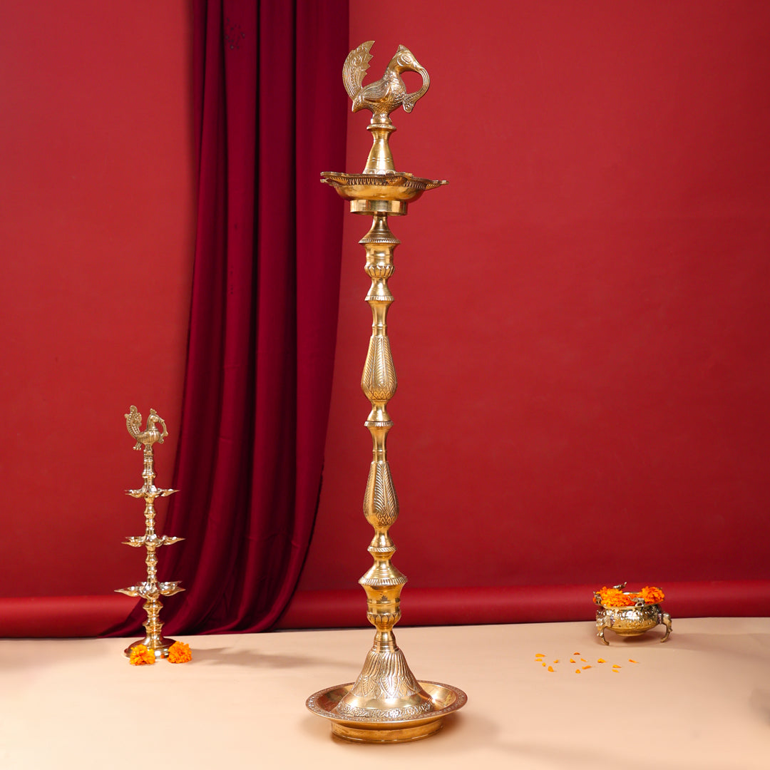 Brass Peacock Mahabharat Lamp (46 Inch)