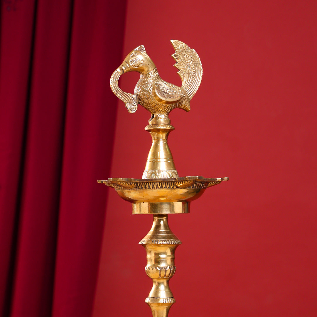 Brass Peacock Mahabharat Lamp (46 Inch)