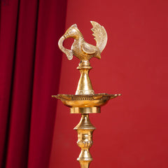 Brass Peacock Mahabharat Lamp (46 Inch)