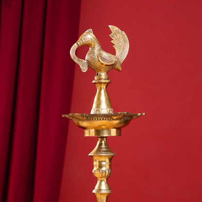 Brass Peacock Mahabharat Lamp (46 Inch)