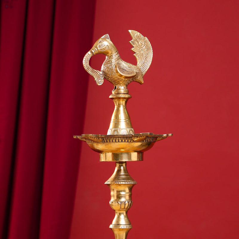 Brass Peacock Mahabharat Lamp (46 Inch)