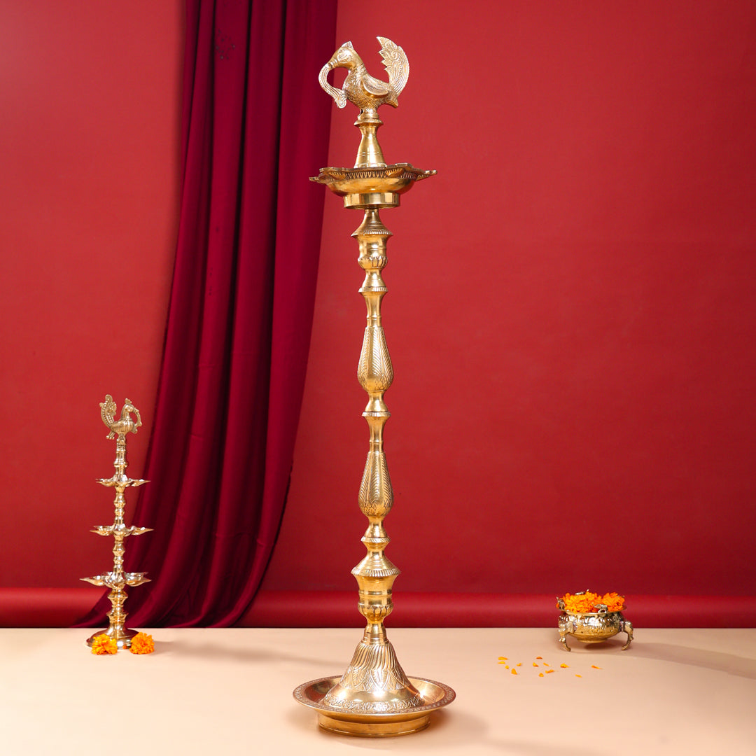 Brass Peacock Mahabharat Lamp (46 Inch)