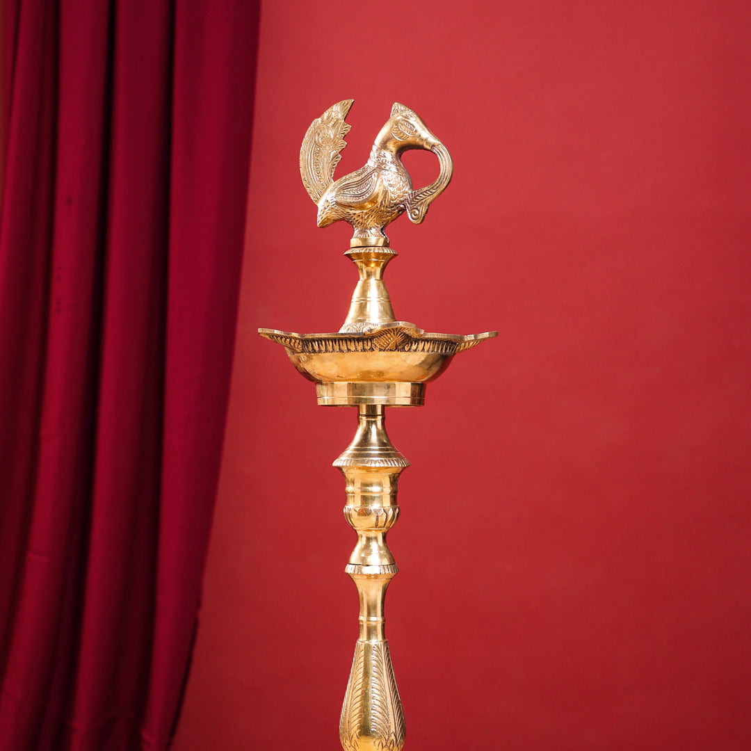 Brass Peacock Mahabharat Lamp Pair