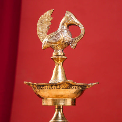 Brass Peacock Mahabharat Lamp Pair