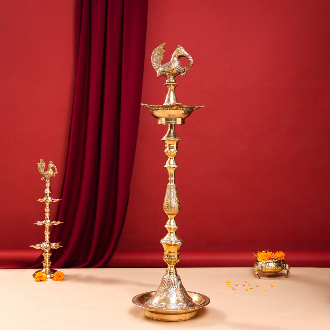 Brass Peacock Mahabharat Lamp Pair