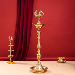 Brass Peacock Mahabharat Lamp Pair