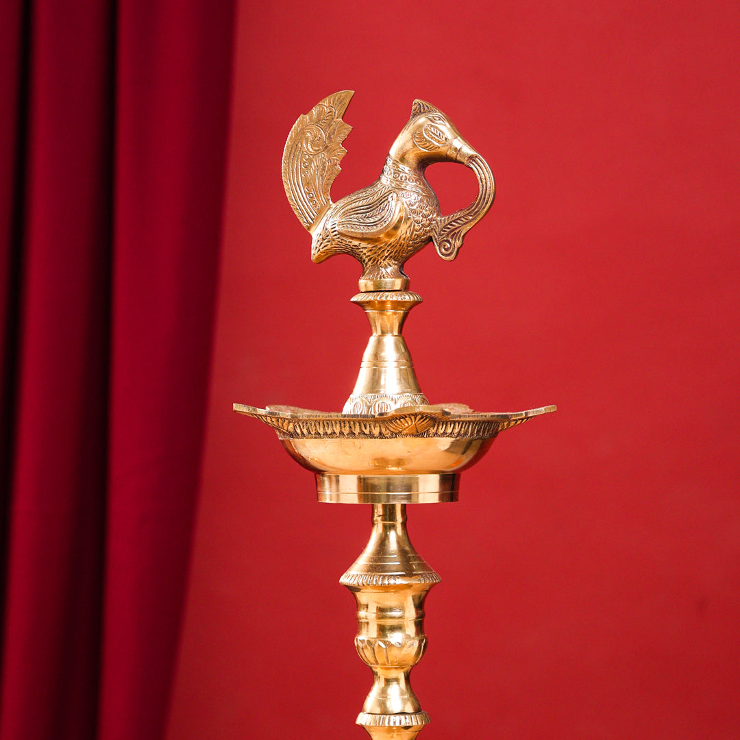 Brass Peacock Mahabharat Lamp Pair