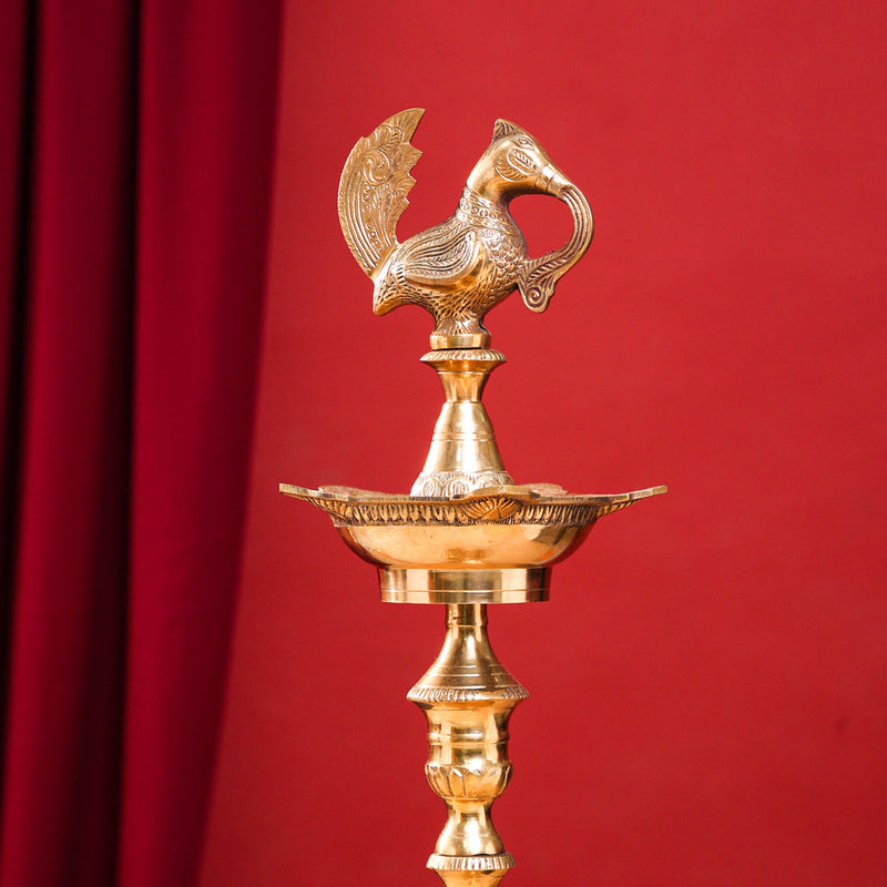 Brass Peacock Mahabharat Lamp Pair