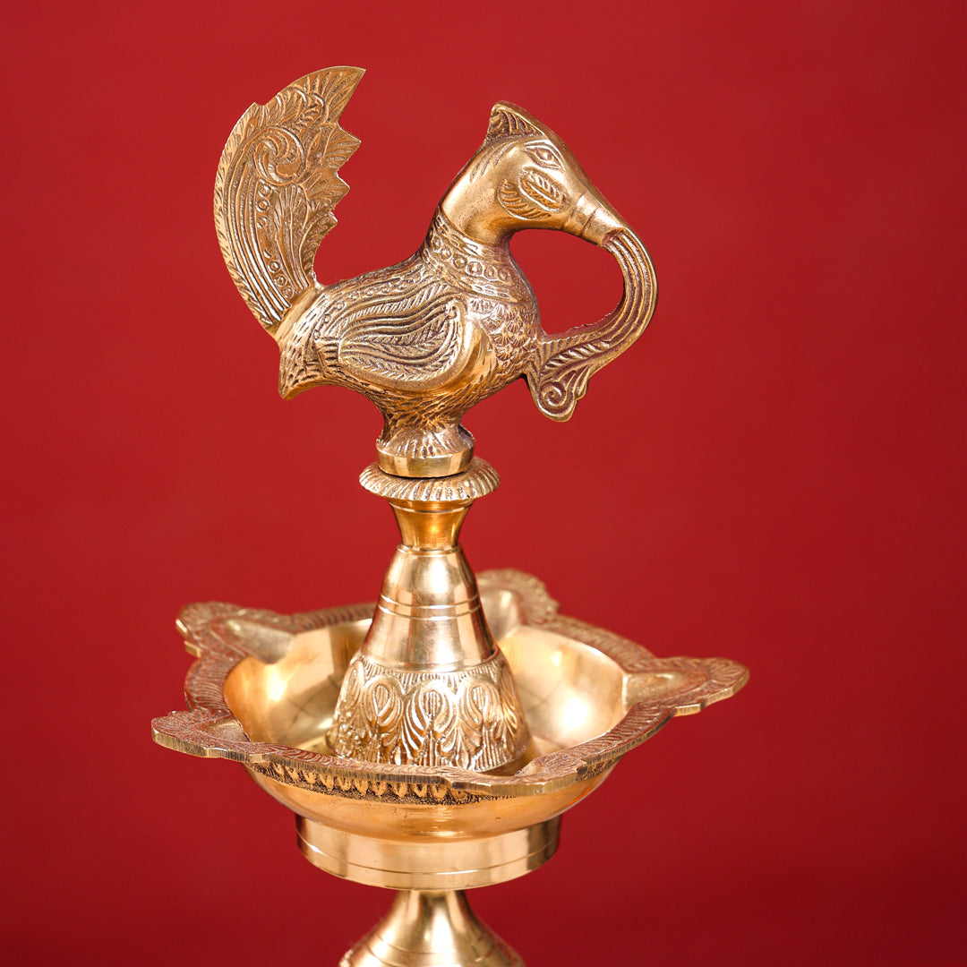 Brass Peacock Mahabharat Lamp Pair
