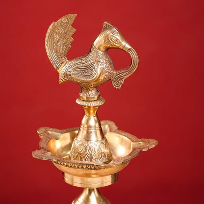 Brass Peacock Mahabharat Lamp Pair