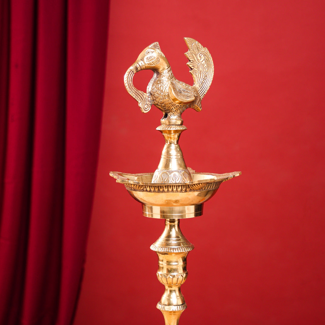 Brass Peacock Mahabharat Lamp Pair