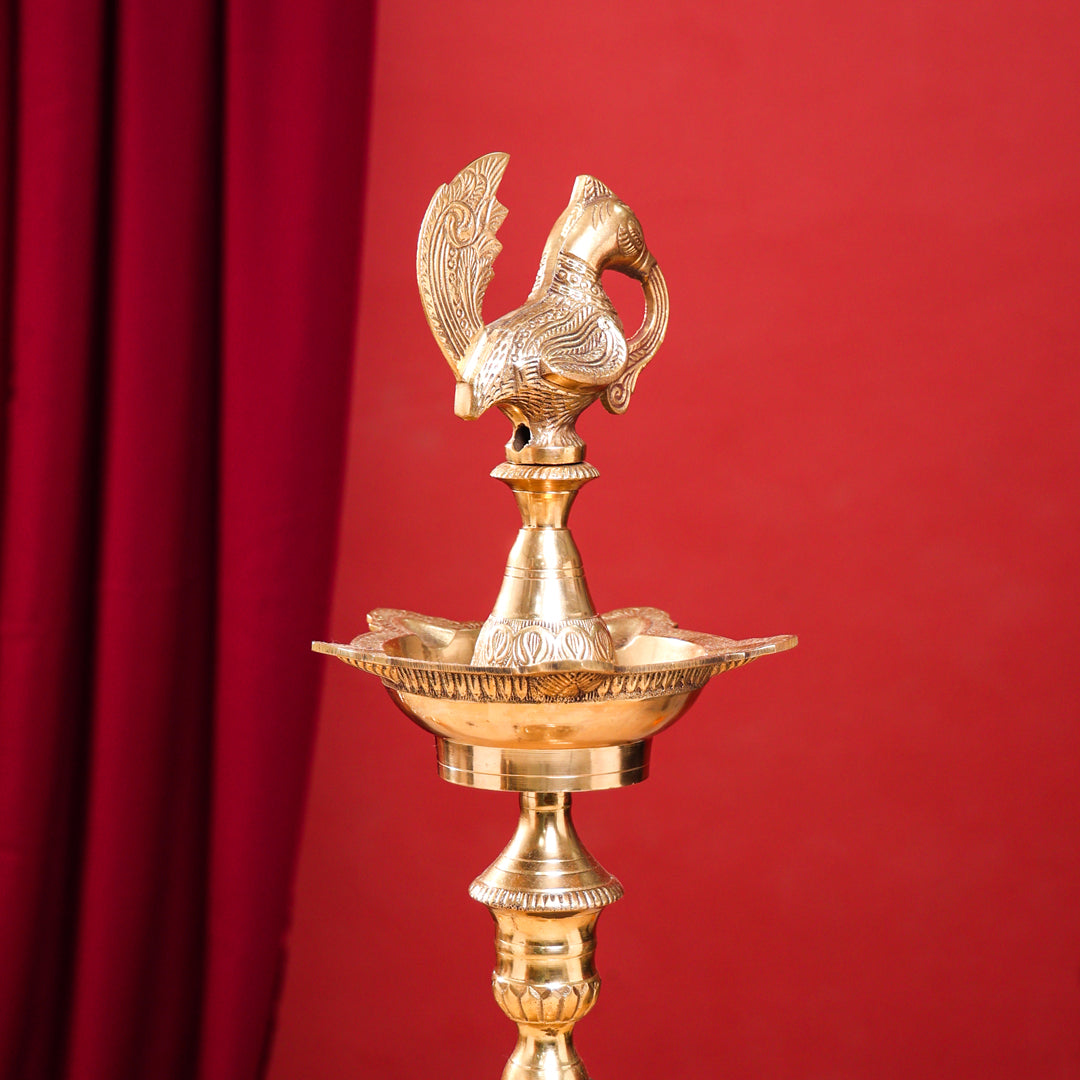 Brass Peacock Mahabharat Lamp Pair