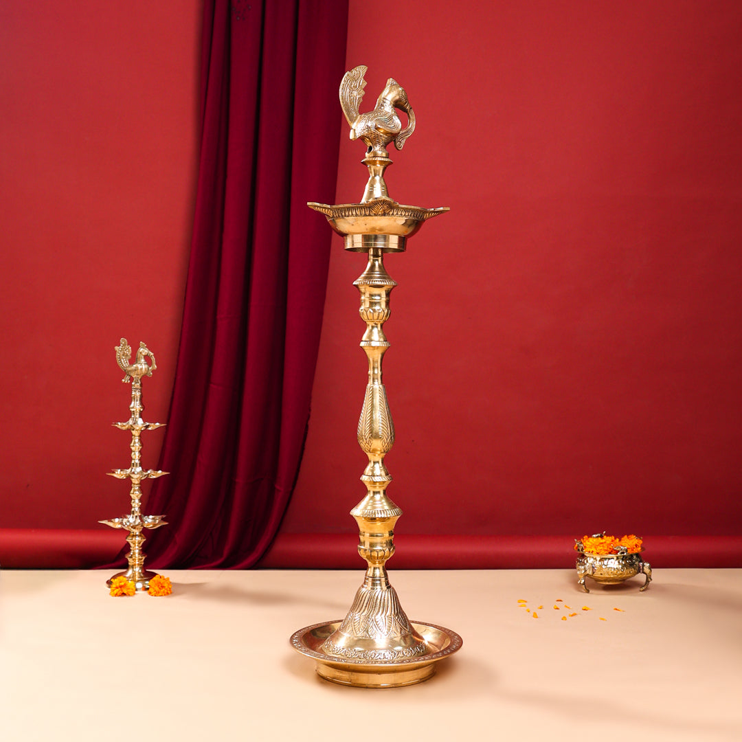 Brass Peacock Mahabharat Lamp Pair