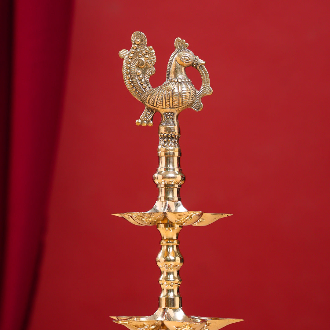 Brass Peacock Three Tier Lamp (21 Inch)