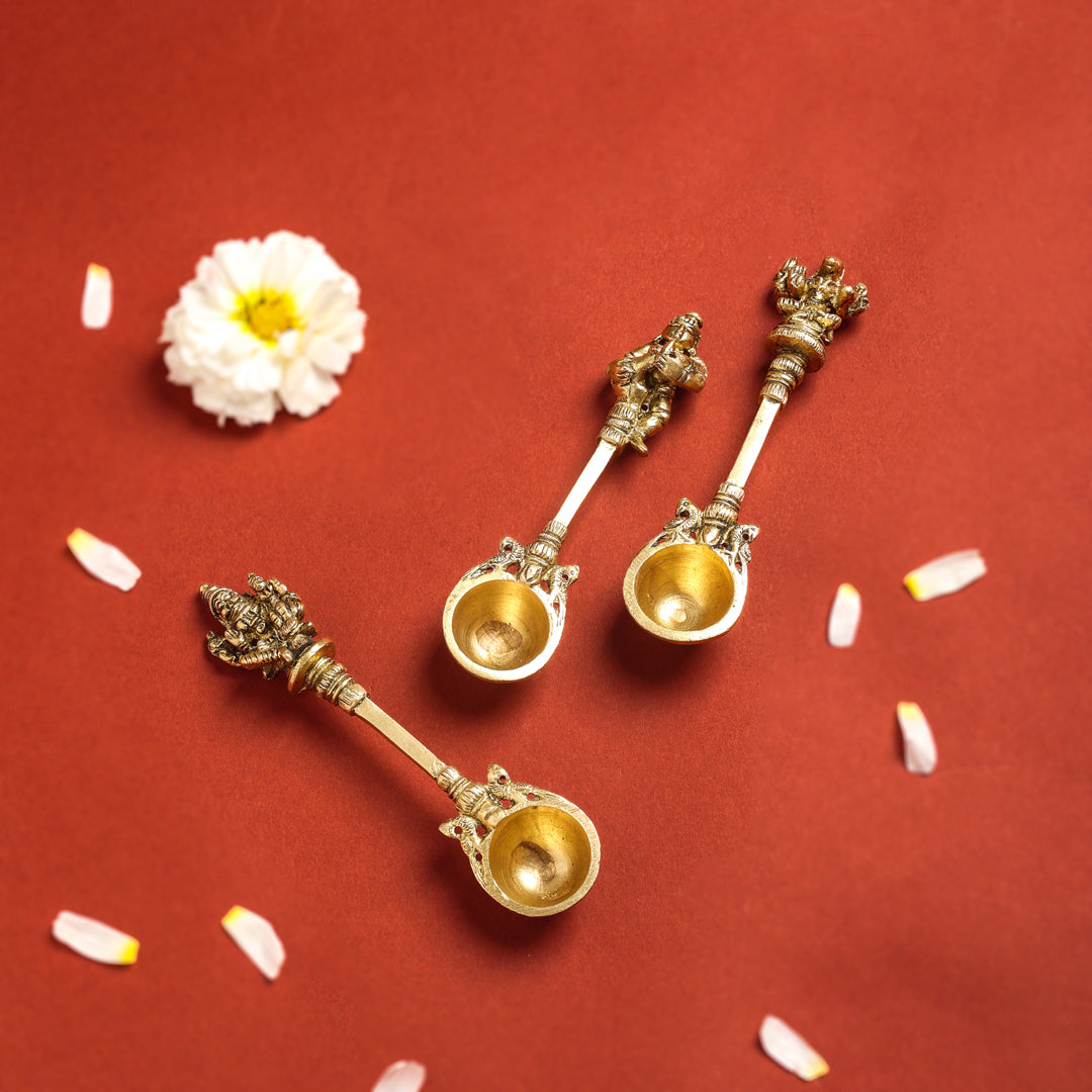 Brass Pooja Ahuti Spoon (6 Inch)