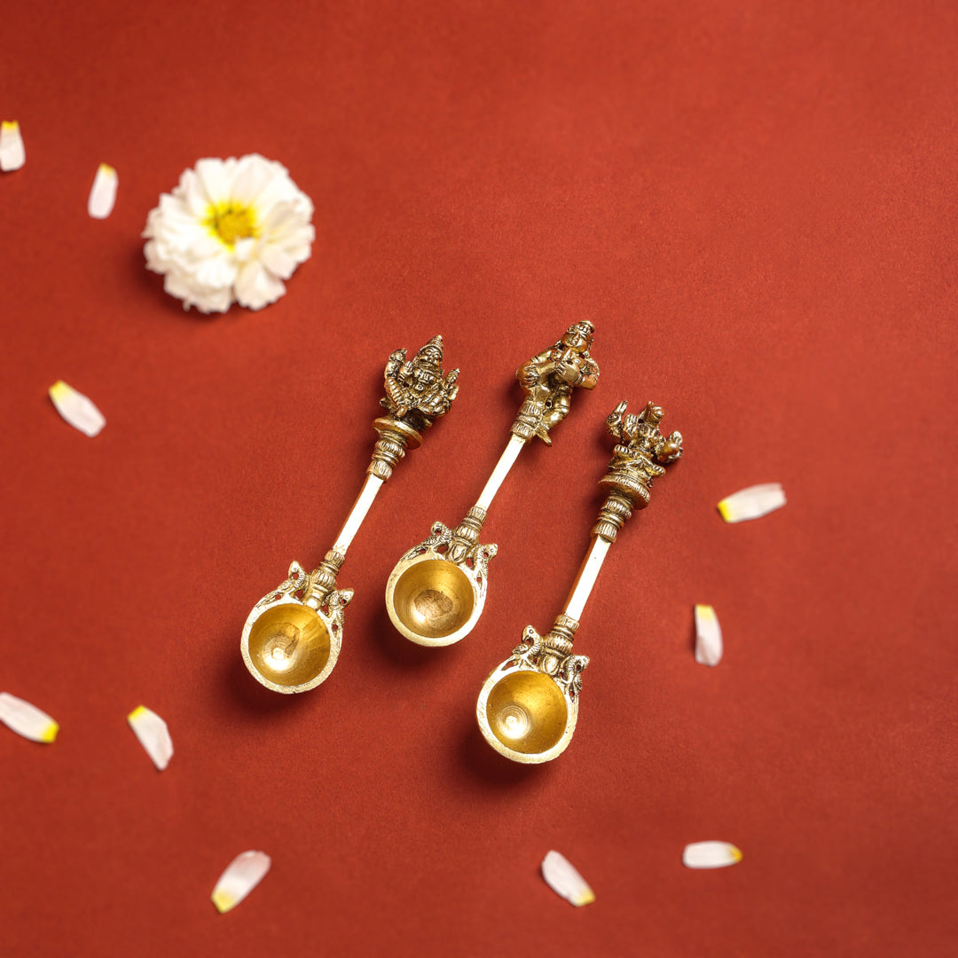 Brass Pooja Ahuti Spoon (6 Inch)