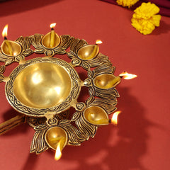 Brass Traditional Sapt Aarti With Handle (10 Inch)