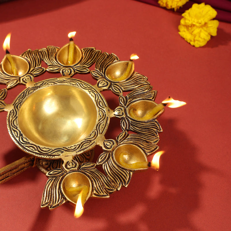 Brass Traditional Sapt Aarti With Handle (10 Inch)