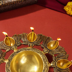 Brass Traditional Sapt Aarti With Handle (10 Inch)