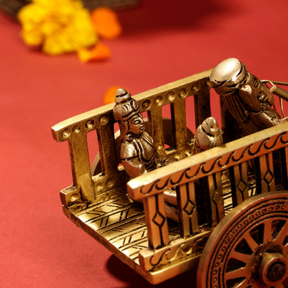 Brass Ganesha With Riddhi & Siddhi Double Bullock Cart (4 Inch)