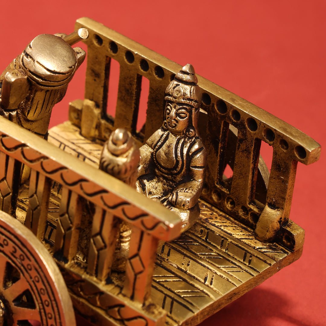 Brass Ganesha With Riddhi & Siddhi Double Bullock Cart (4 Inch)
