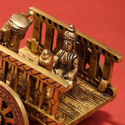 Brass Ganesha With Riddhi & Siddhi Double Bullock Cart (4 Inch)