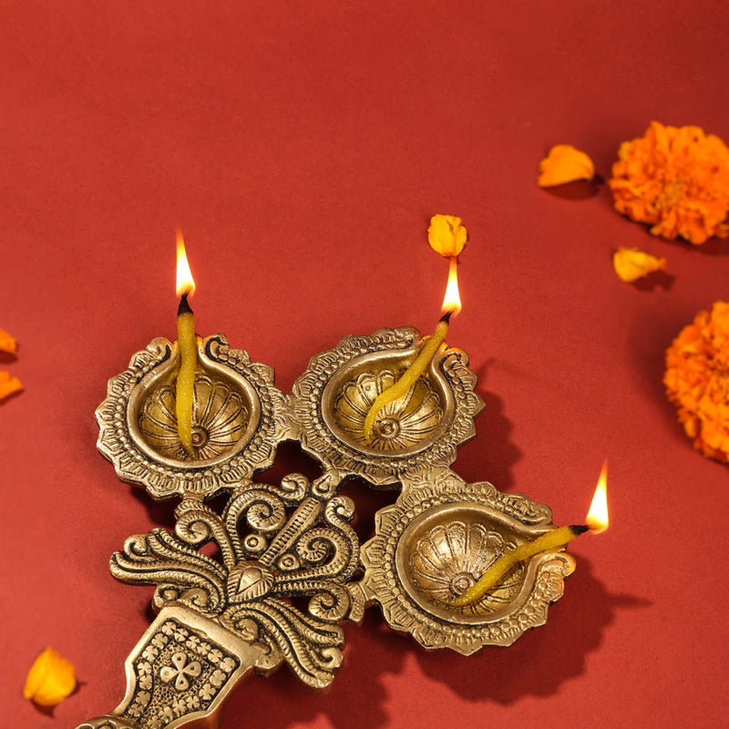 Brass Three Petal Pooja Spoon (13 Inch)