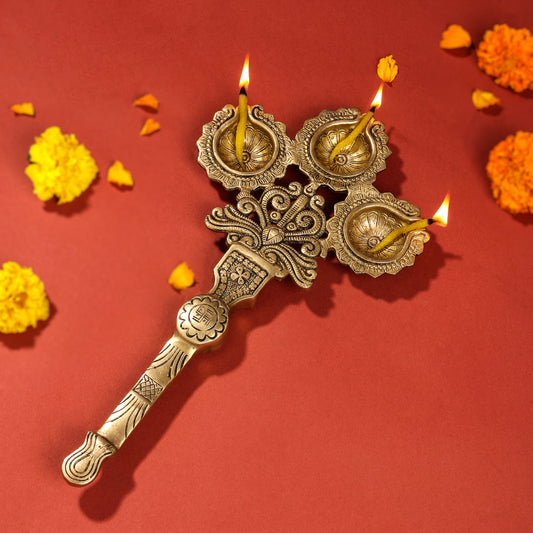 Brass Three Petal Pooja Spoon (13 Inch)