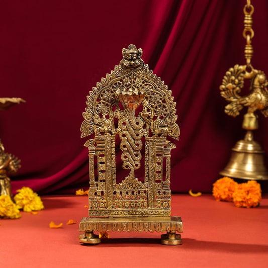 Brass Singhasan With Prabhavali Craft (10.5 Inch)