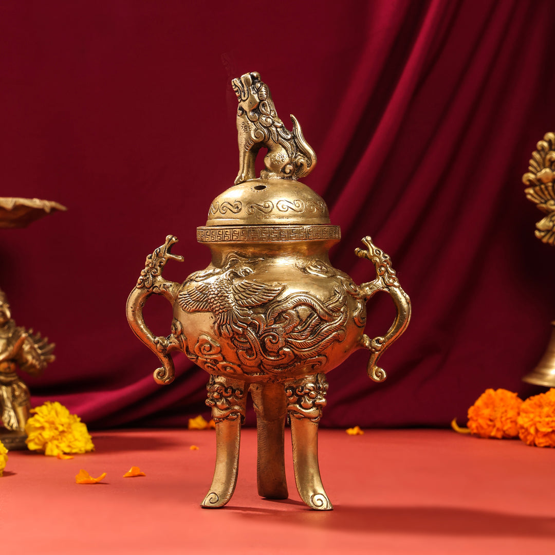 Brass Antique Pot With Lid (9.5 Inch)