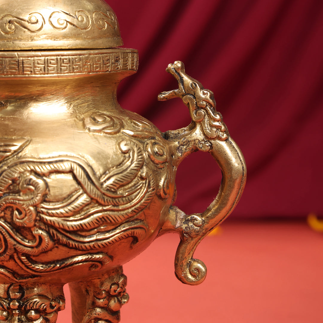 Brass Antique Pot With Lid (9.5 Inch)