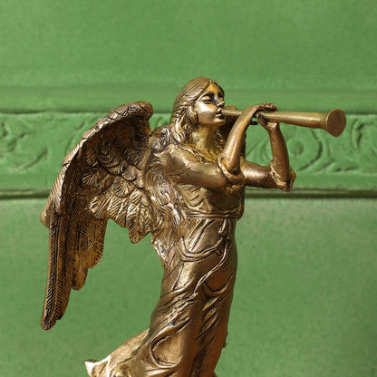 Brass Trumpet Blowing Angel Statue (10 Inch)